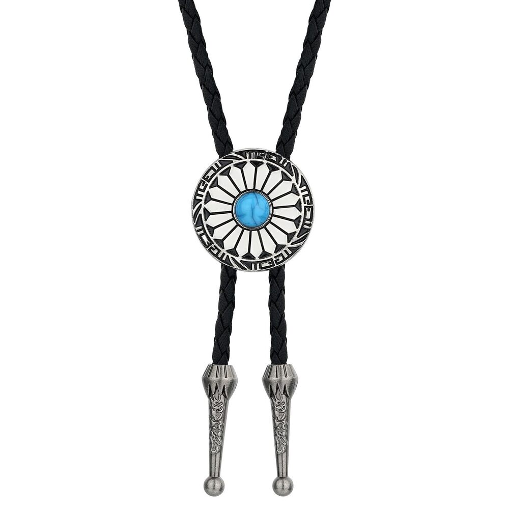 7824 Native American Bolo Tie Floral Turquoise Rodeo Cowboy Bola Tie